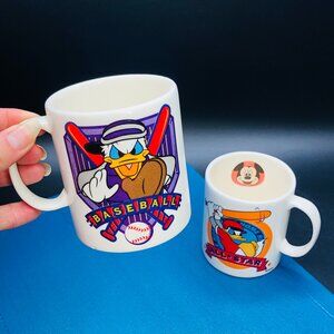 Vintage 90s DONALD DUCK All Star Baseball Player Mug Set of 2- Catcher Home Run